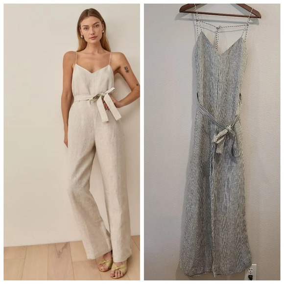 Reformation Isla Striped Linen Jumpsuit -Rare - Picture 1 of 9